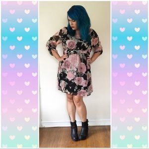 Pink Blush Maternity Black & Pink Floral Dress 1XL